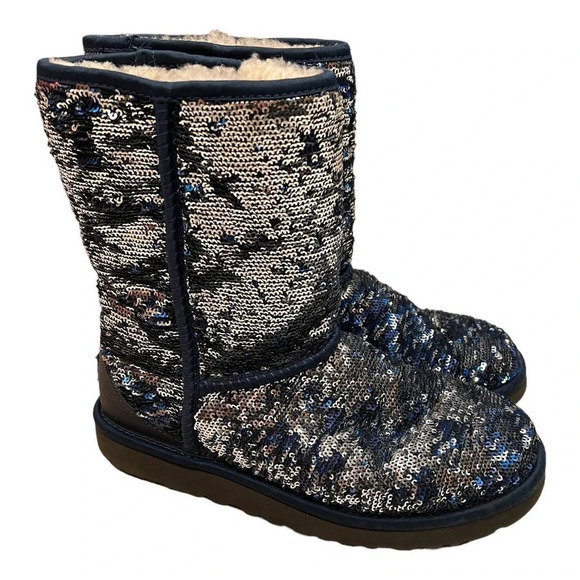 UGG | Navy Blue & Silver Reversible Sequin Classic Short Uggs - Picture 3 of 8